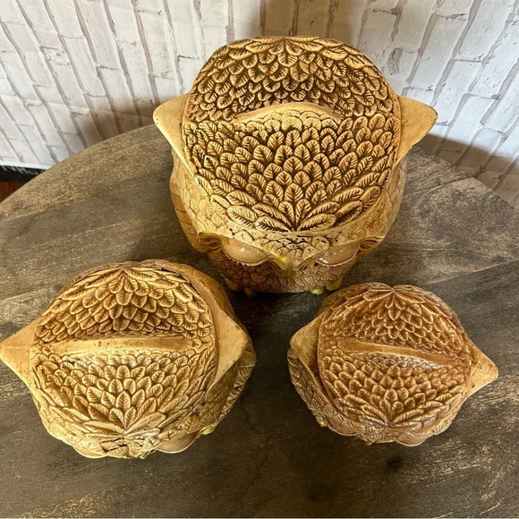 Vintage Double Sided Face Owl Set Of 3 OWL-SITTRE ‘79 Cookie Jar Canister - Picture 3 of 10